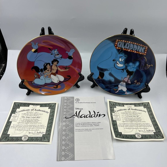 Bradford Exchange Porcelain Collector Plates 1-4 Disney Aladdin Jasmine Genie - Picture 4 of 12